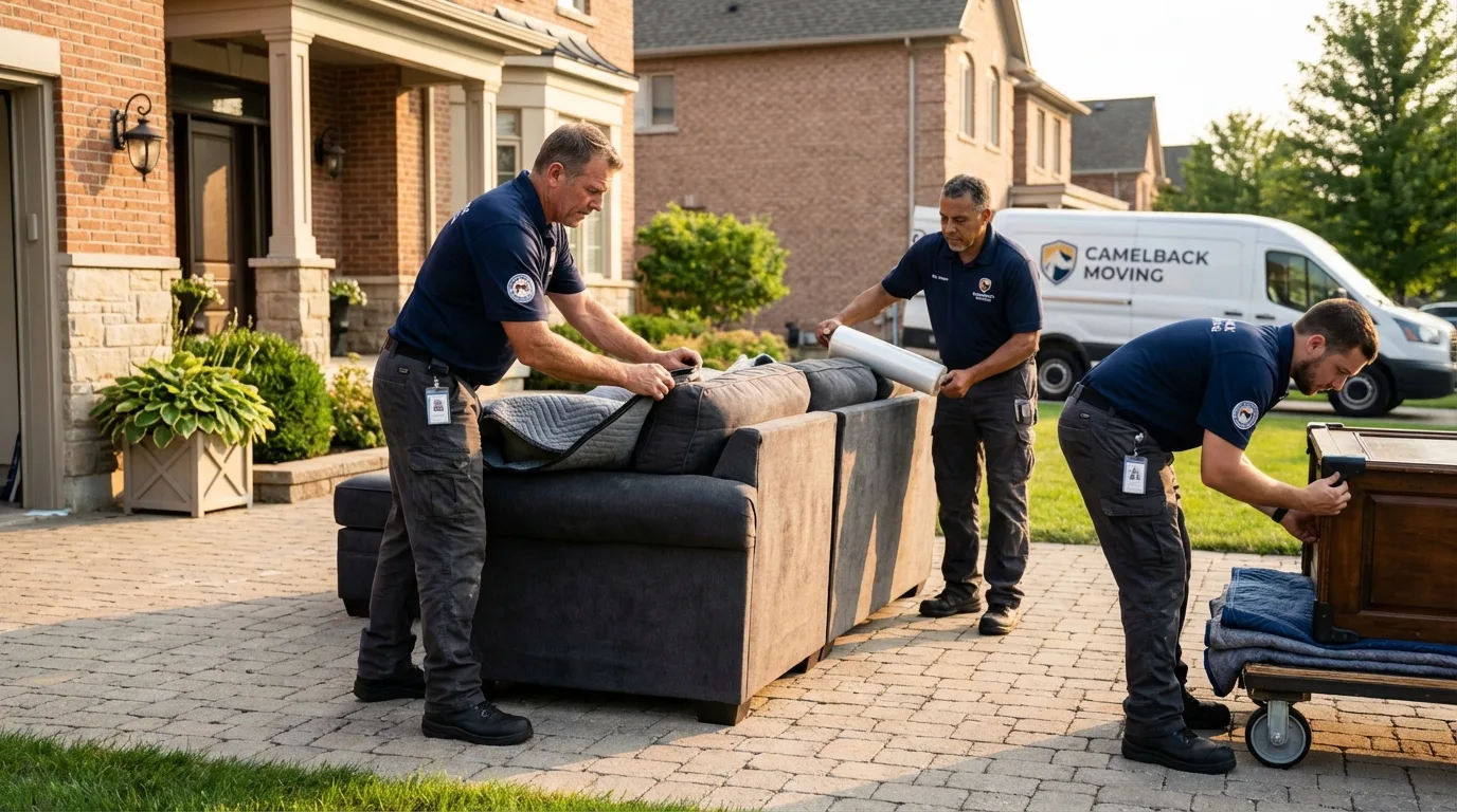 Large estate moving crew wrapping furniture in Sulphur Springs, TX